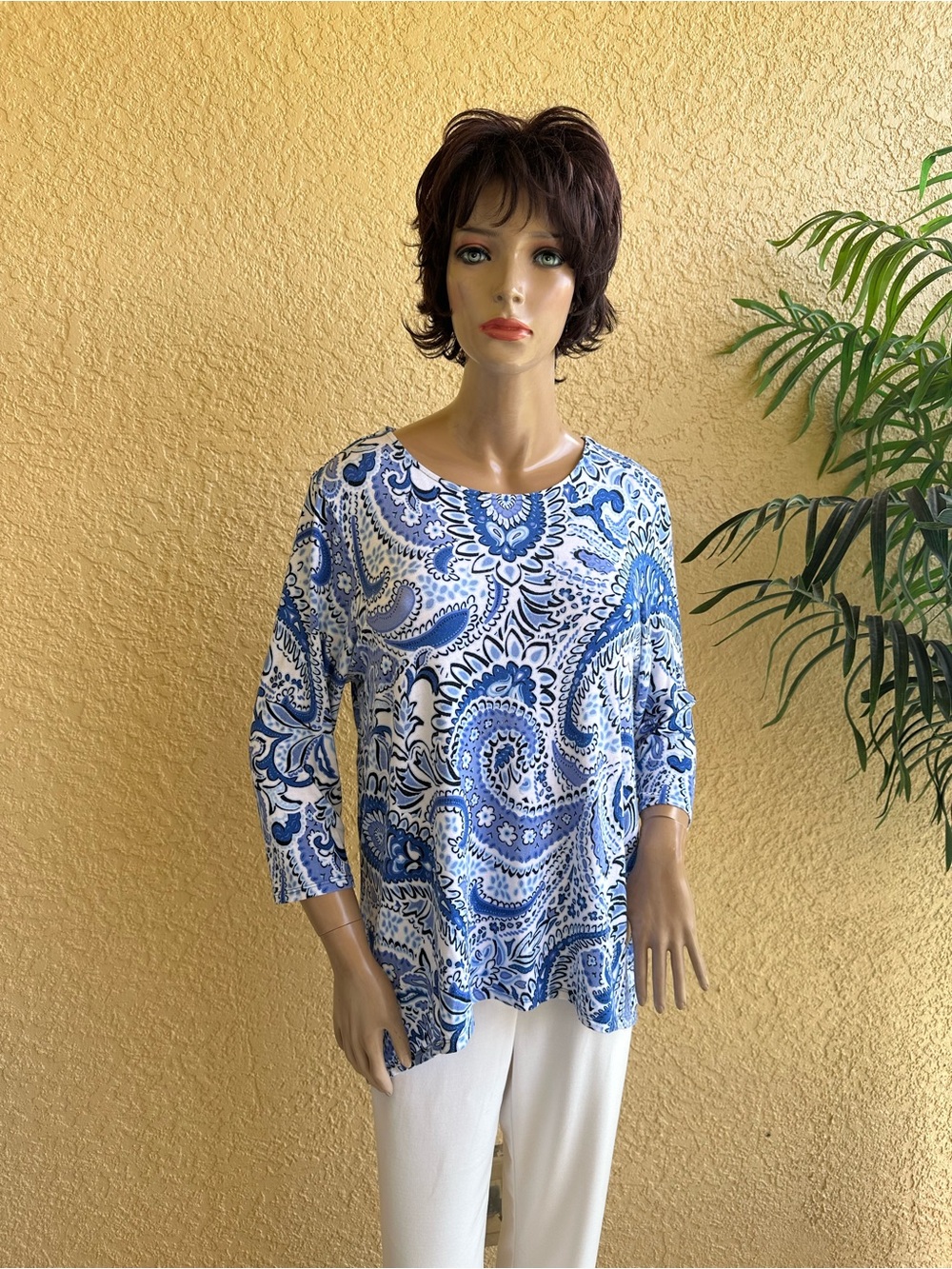 Ruby Rd blue and white paisley print tunic top - Picture 2 of 8